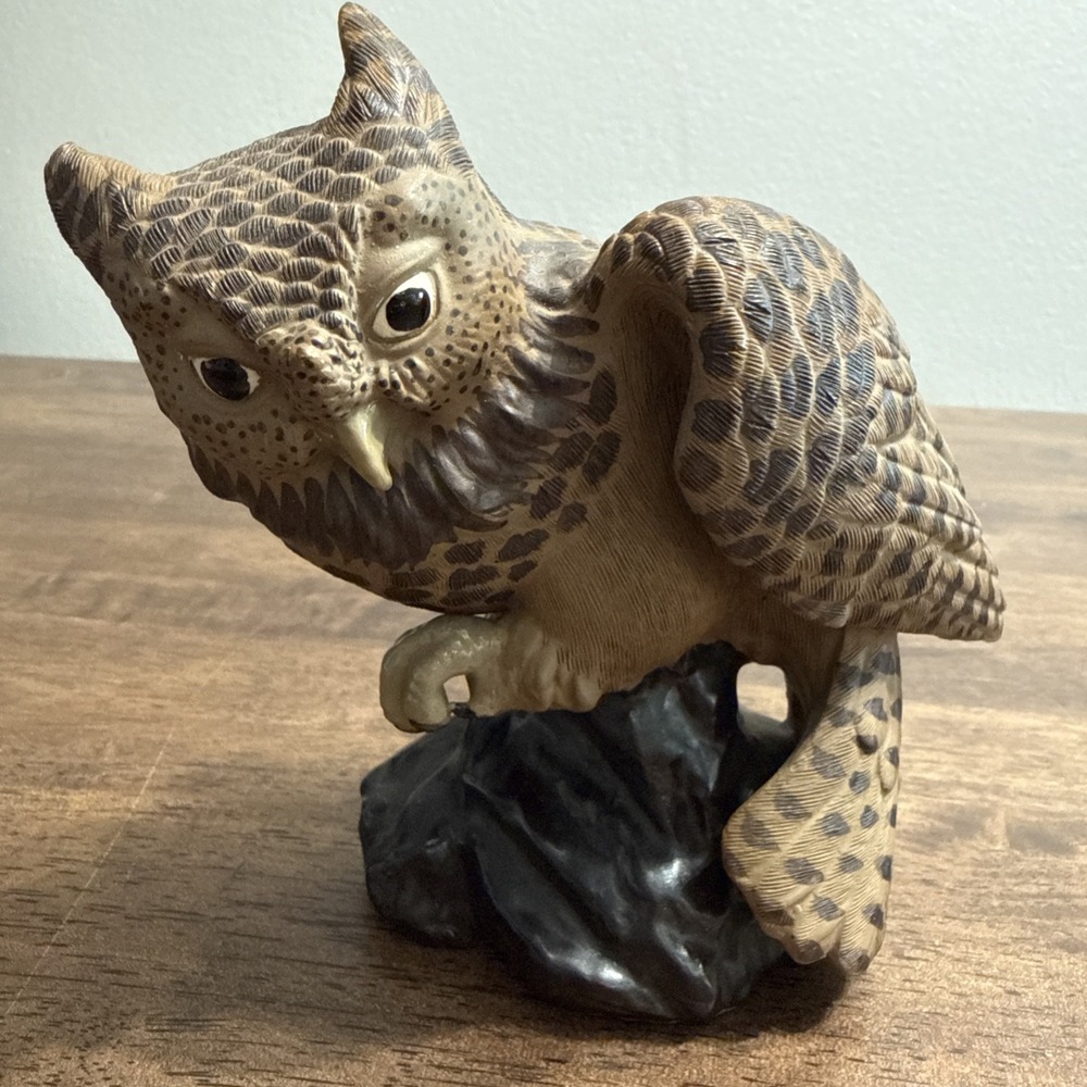 Vintage Circa 1970 Chinese Shiwan Art Pottery Screech Owl Figurine - 6.5" Tall